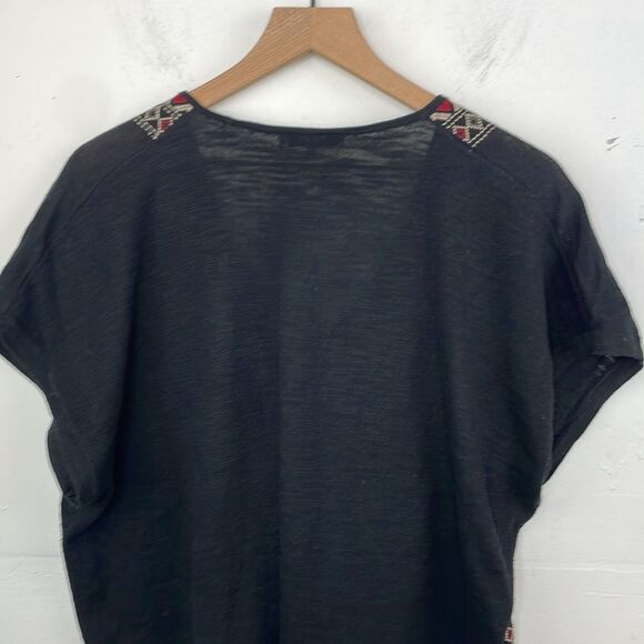 Madewell Boho Aztec Top Womens Black Short Sleeve Embroidered relaxed fit Large - Picture 7 of 13